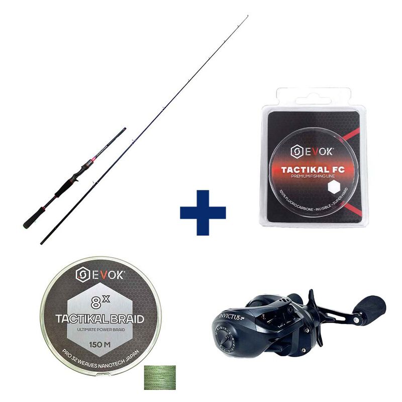 Pack Canne Evok Invictus V2 1.96m, 7-21g + Moulinet Casting Invictus 150HL + Tresse + Fluorocarbone - Packs et ensembles | Pacific Pêche