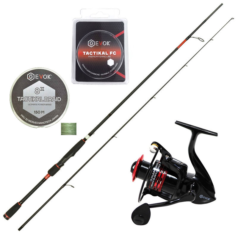 Canne Evok Qualium 2.10m 14-42g + Moulinet Qualium 2500FD + Tresse et fluorocarbone Offert - Packs et ensembles | Pacific P&ecirc;che