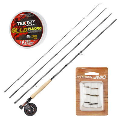 Pack Canne Greys Fin Nymph 10' soie de 3 + Moulinet Greys Fin + Kit Mouches JMC + Fluoro Teklon Gold - Packs | Pacific P&ecirc;che