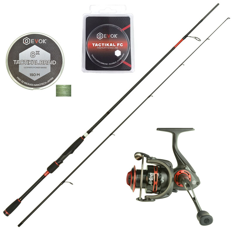 Pack Evok Qualium 702mhs + Moulinet + Tresse + Fluoro - Packs et ensembles | Pacific P&ecirc;che