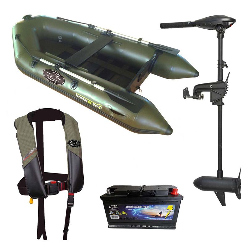 Pack Frazer Kroko sr 260 + Moteur55 lbs + Batterie 110AH + Gilet de sauvetage - Packs | Pacific P&ecirc;che