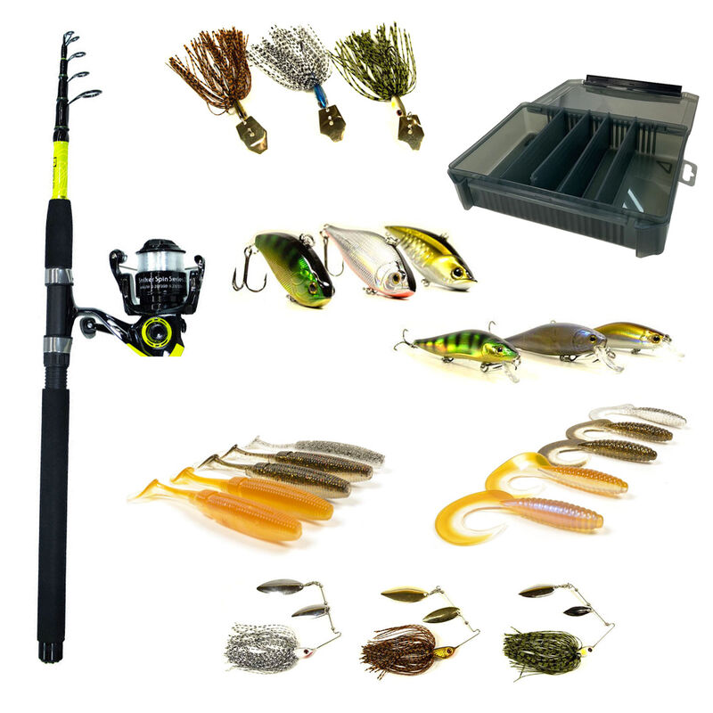 Pack Prêt à Pêcher Brochet Bzone Striker Telespin 240MH 10-40g + Moulinet + Nylon + Leurres + Boites - Packs et ensembles | Pacific Pêche