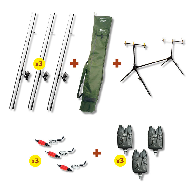Pack Carpe Complet 3 Combos Tech Carp + Détecteurs + Rod Pod + Fourreau - Cannes | Pacific Pêche