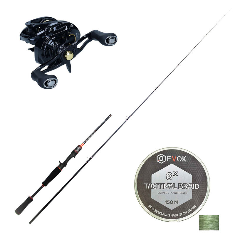 Pack Canne Casting Evok Invictus V2 1.83m, 10-30g + Moulinet Daiwa Phantom 100HL + Tresse Evok Tactikal Braid 0.15mm - Packs et ensembles | Pacific Pêche