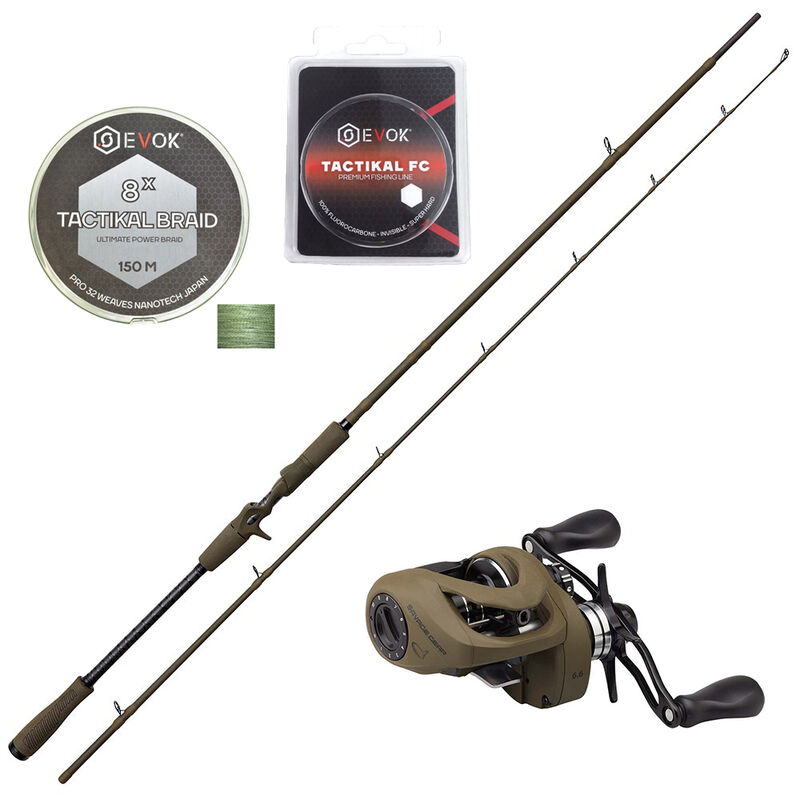 Pack carnassier casting SG4 Power Game Trigger 2.21m 70-100g + Moulinet SG8 250LH + Tresse + Fluoro - Packs Casting | Pacific Pêche