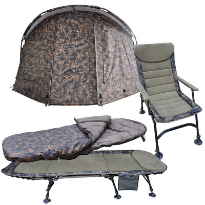 Pack confort mack2 levelchair + sleep.bag + bedchair + biwy camo - Bivouac Confort | Pacific Pêche