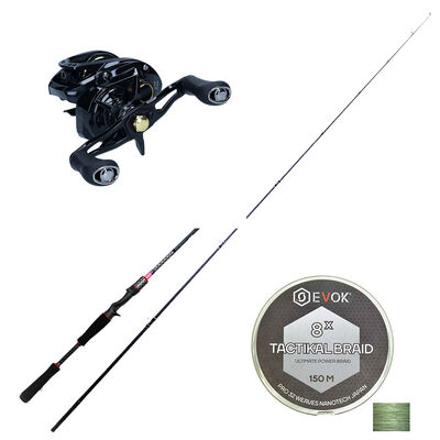 Pack Canne Casting Evok Invictus V2 1.96m, 7-21g + Moulinet Daiwa Phantom 100HL + Tresse Evok Tactikal Braid 0.15mm - Packs et ensembles | Pacific Pêche
