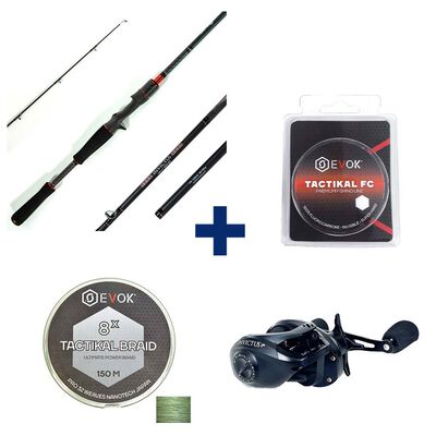 Pack Canne Evok Invictus V2 2.26m, 42-120g + Moulinet Invictus 150HL + Tresse + Fluorocarbone - Packs et ensembles | Pacific Pêche