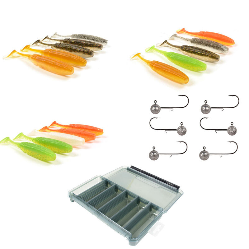 Pack 15 Shad 11.5cm + 6 Têtes Plombées + Boite - Packs et ensembles | Pacific Pêche