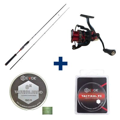 Pack Canne Evok Invictus V2 2.13m, 10-30g + Moulinet Invictus 2500Fd + Tresse + Fluorocarbone - Packs et ensembles | Pacific P&ecirc;che