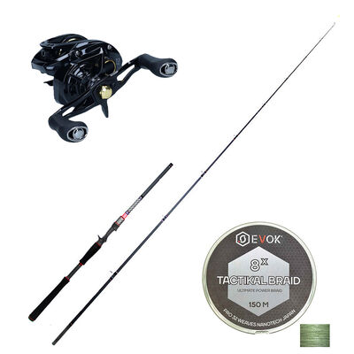 Pack Canne Casting Evok Invictus V2 2.13m, 14-42g + Moulinet Daiwa Phantom 100HL + Tresse Evok Tactikal Braid 0.18mm - Packs et ensembles | Pacific Pêche