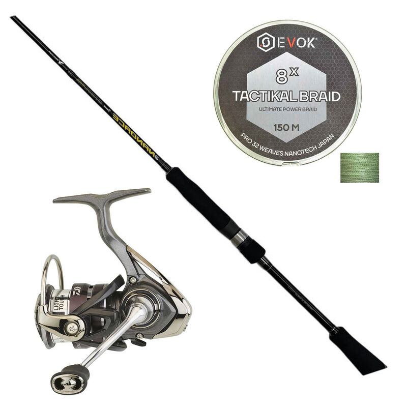 Canne Spinning Major Craft 2.10m, 1.5-7g + Moulinet Daiwa 1000 + Tresse Evok - Packs et ensembles | Pacific Pêche