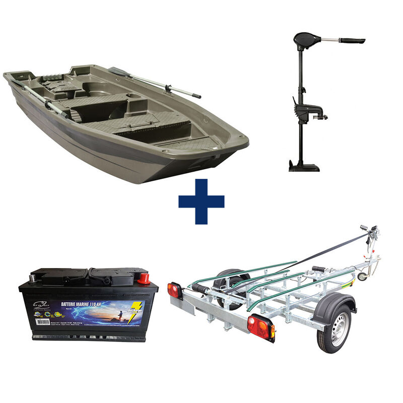 Pack Barque 4m + Remorque + Moteur 65 Lbs et Batterie 110 Ah - Packs | Pacific Pêche