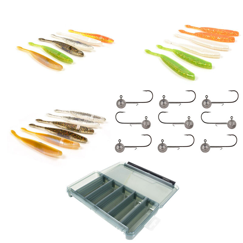 Pack 18 Finess 10cm + 9 T&ecirc;tes Plomb&eacute;es 5g + Boite - Packs et ensembles | Pacific P&ecirc;che