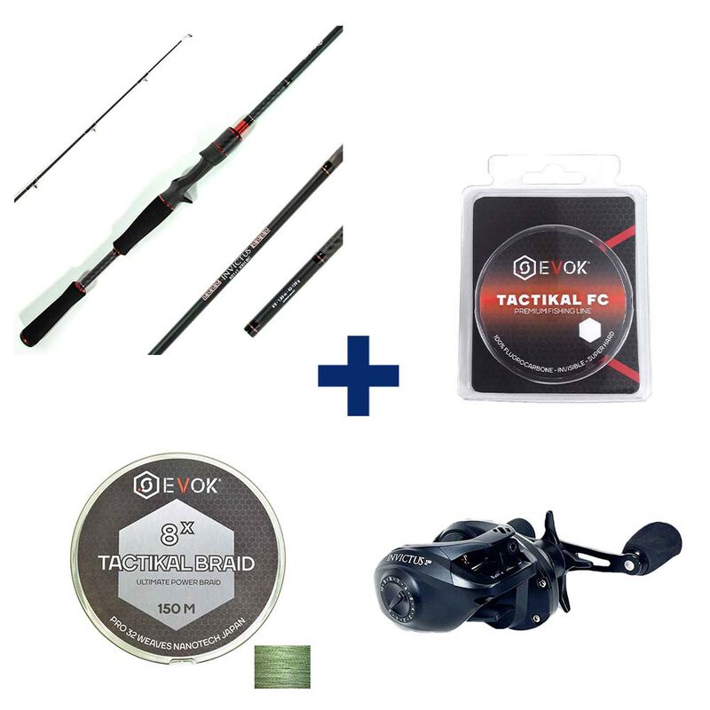 Pack Canne Evok Invictus V2 1.83m, 42-120g +  Moulinet Invictus 150HL + Tresse + Fluorocarbone - Packs et ensembles | Pacific Pêche