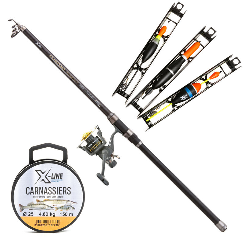 Pack carnassier vifs Ensemble Redfish Custom Freedom HDX 3.50m 80-120g + Nylon + Kit 3 Montages X-Line - Cannes Pêche au Posé | Pacific Pêche