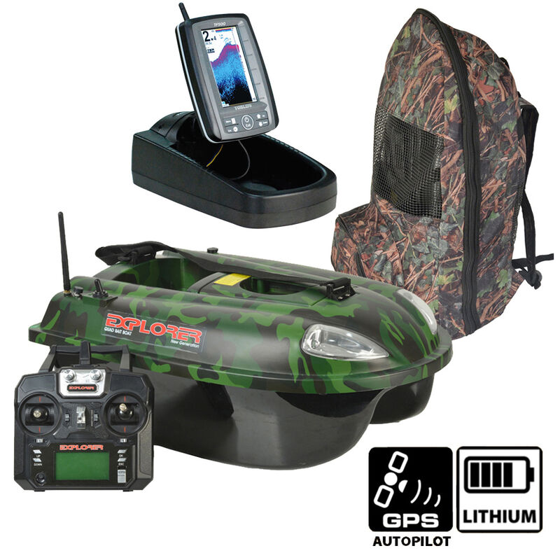 Pack bateau amorceur quad explorer camo 5.8 ghz autopilot + sond. toslon tf500 - App&acirc;ts / Bateaux amorceur / Spodding | Pacific P&ecirc;che