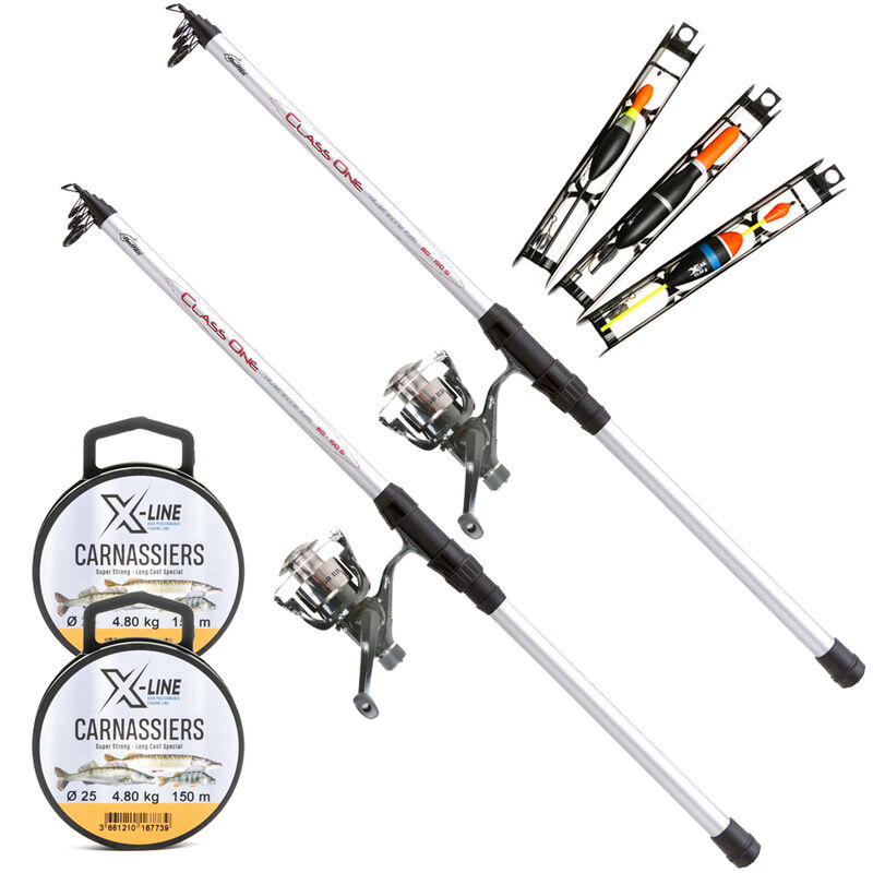 Pack carnassier vifs 2 Ensembles Class One Redfish 3.50m 80-150g + Nylon (x2) + Kit 3 Montages X-Line - Cannes Pêche au Posé | Pacific Pêche