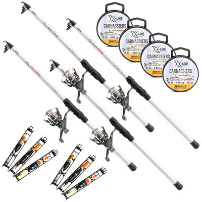 Pack carnassier vifs 4 Ensembles Class One Redfish 3.50m 80-150g + Nylon (x4) + Kit 3 Montages X-Line (x2) - Cannes Pêche au Posé | Pacific Pêche