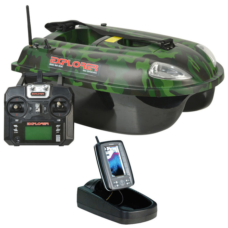 Pack bateau amorceur quad explorer camo 5.8ghz + sondeur tf500 - App&acirc;ts / Bateaux amorceur / Spodding | Pacific P&ecirc;che
