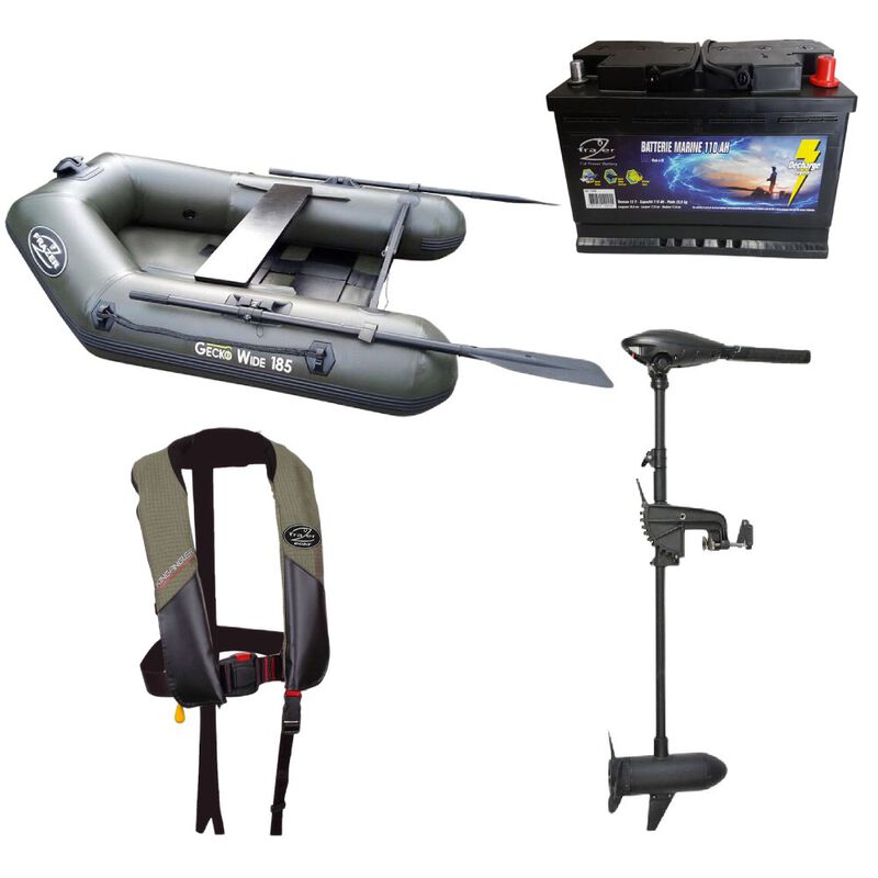 Pack Frazer Gecko Wide 185 + Moteur 30lbs + Batterie 110ah + Gilet de sauvetage - Packs | Pacific Pêche