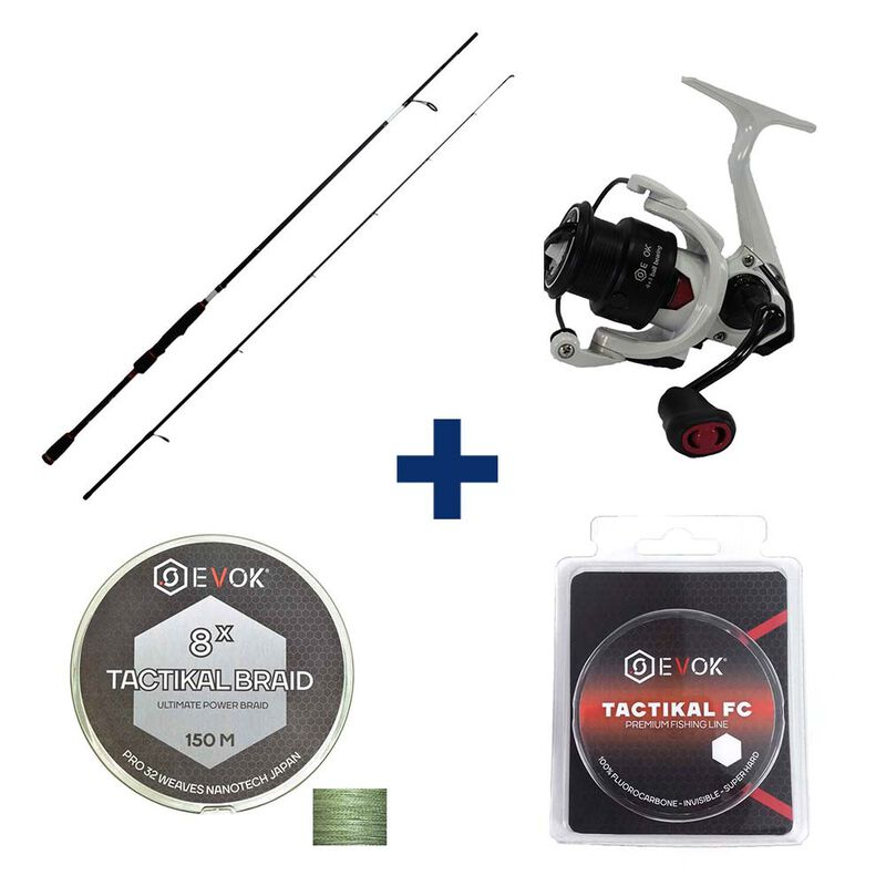 Pack Canne Evok Prediction 2.19m, 14-42g + Moulinet Prediction 3000Fd + Tresse + Fluorocarbone - Packs et ensembles | Pacific Pêche