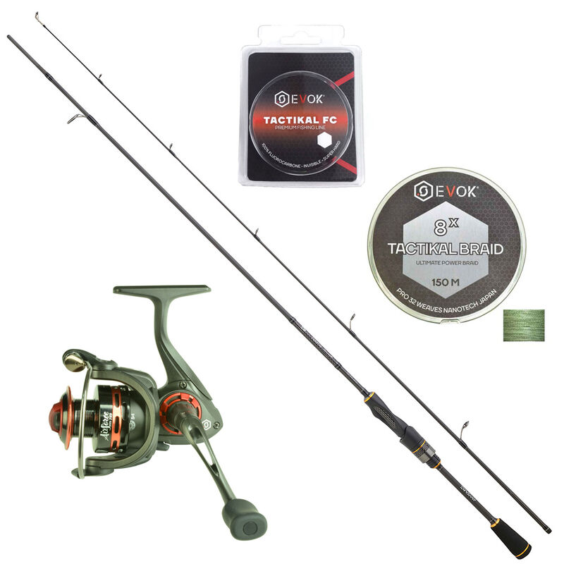 Canne Spinning Daiwa 1.91m, 7-21g + Moulinet Evok 2006 + Tresse + Fluorocarbone - Packs et ensembles | Pacific P&ecirc;che