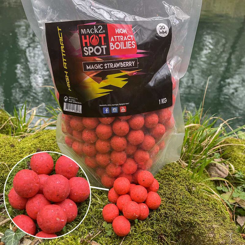 Bouillettes Mack2 High Attract STRAWBERRY 20mm 1kg - Denses | Pacific P&ecirc;che