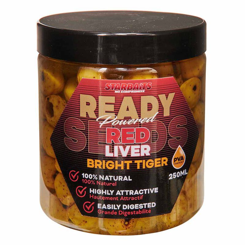 Graine Cuite Starbaits Ready Seed Bright Tiger Red Liver 250ml - Pr&ecirc;tes &agrave; l'emploi | Pacific P&ecirc;che