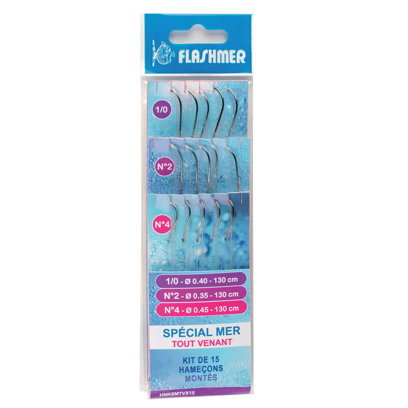 Kit 15 hamecons montés mer flashmer special mer tout venant - Hameçons Montés | Pacific Pêche