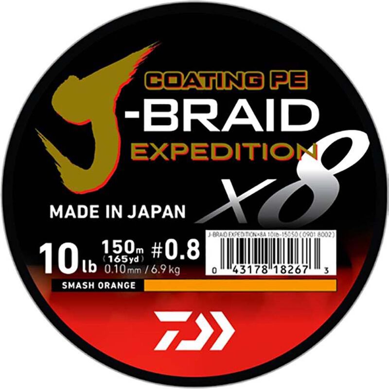 Tresse Daiwa J-Braid Exp X8 Smash Orange - 150m - Tresses | Pacific Pêche