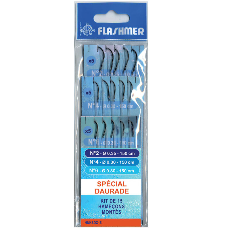 Kit 15 hamecons montés mer flashmer special daurade - Hameçons Montés | Pacific Pêche
