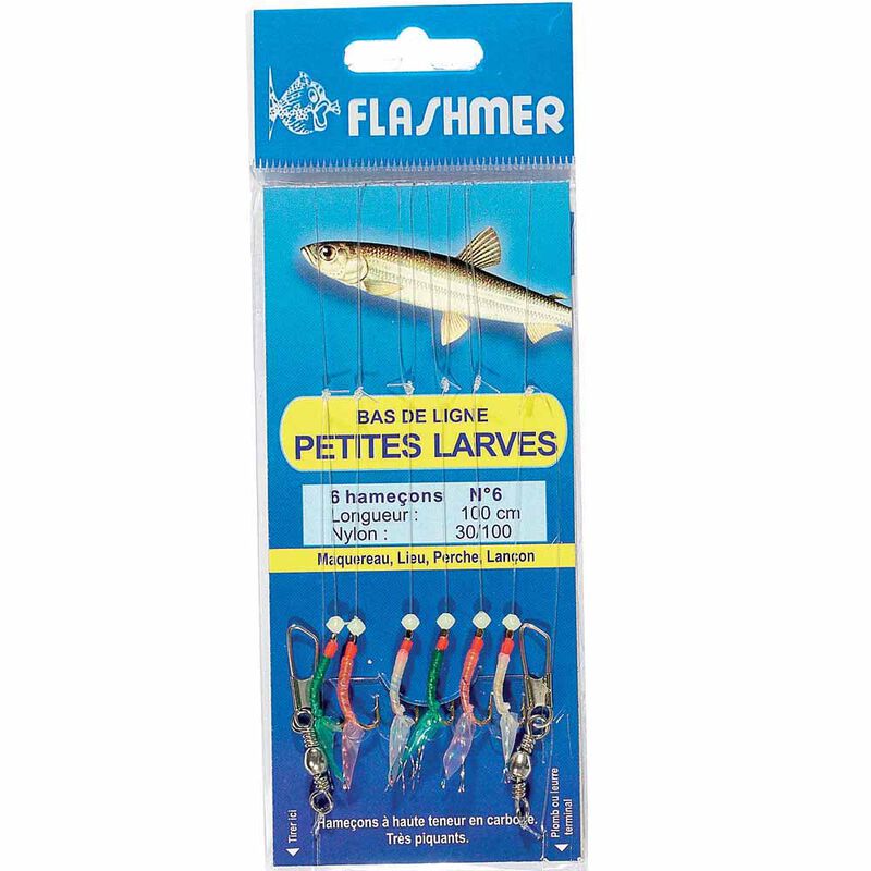 Bas de ligne flashmer petites larves 6 hameçons - Bas de Lignes / Lignes Montées | Pacific Pêche