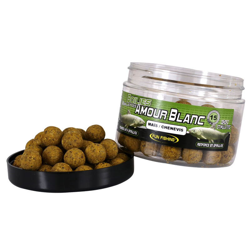 Bouillettes carpe fun fishing amour blanc mais chenevis 15mm 300gr