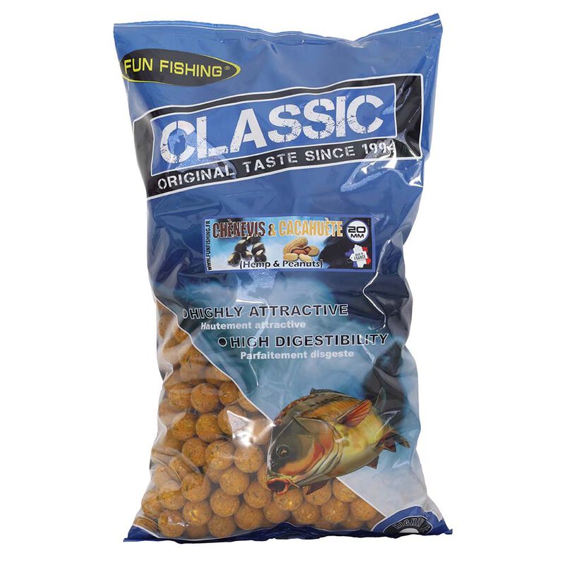 Bouillettes carpe fun fishing classic Chenevis Cacahuete 20mm 4kg - Denses | Pacific Pêche