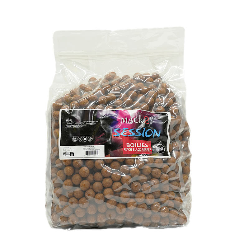 Bouillettes Mack2 Session Peach Black Pepper 20 mm 10 kg - Equilibr&eacute;es | Pacific P&ecirc;che