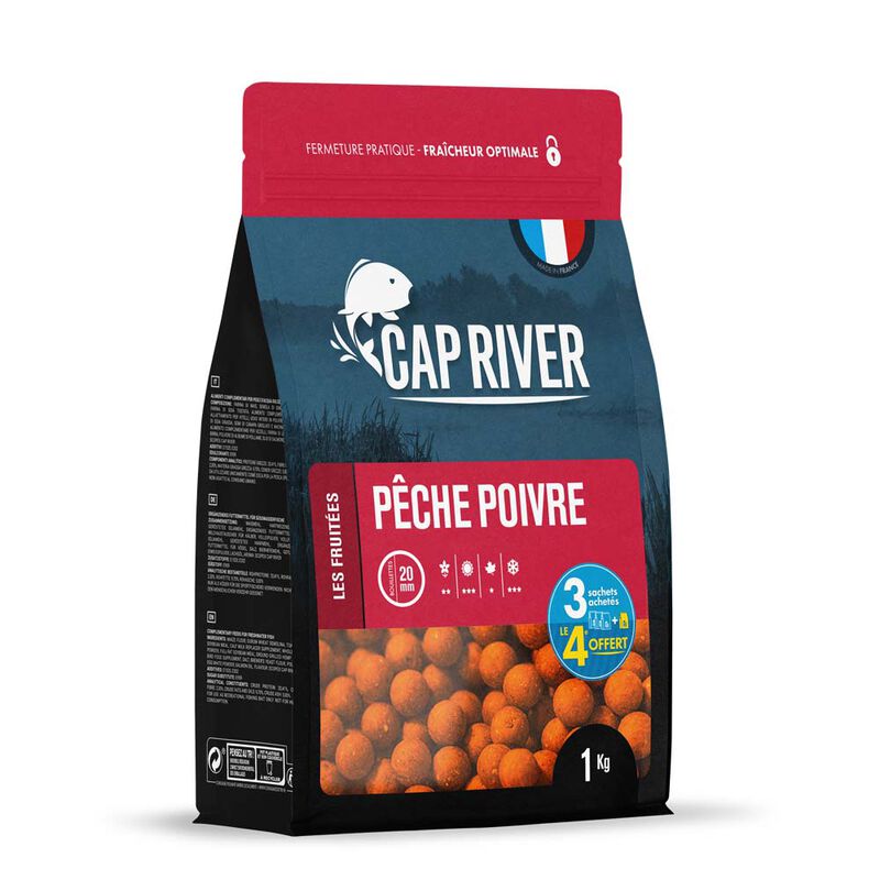 Bouillettes Cap River Pêche Poivre 1kg - Denses | Pacific Pêche