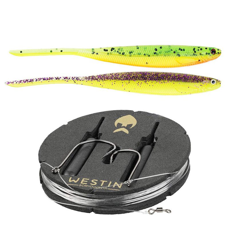 Bas de ligne pr&ecirc;t &agrave; p&ecirc;cher Westin Dropshot Rig Kit 14g (x2) + ShadTeez Pin-Tail (x2) - Bas de ligne mont&eacute;s | Pacific P&ecirc;che