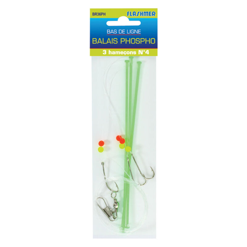 Bas de ligne flashmer balais phospho 3 hameçons - Bas de Lignes / Lignes Montées | Pacific Pêche
