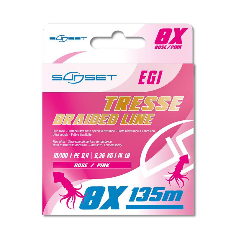 Tresse Sunset Eging Fluo Rose RS x8 150 m - Tresses | Pacific P&ecirc;che