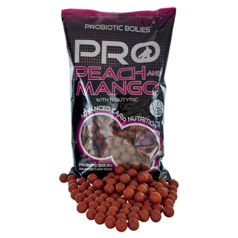 Bouillettes Starbaits Probiotic Peach et Mango Boilie 14mm - Denses | Pacific P&ecirc;che