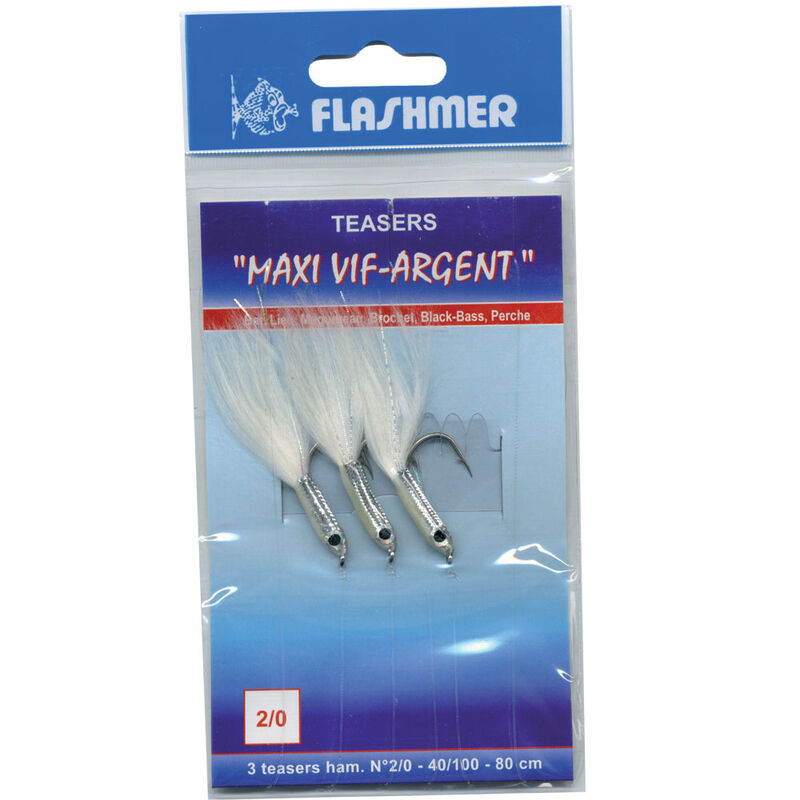 Bas de ligne  flashmer vif argent 3 teasers 1/0 blanc - Bas de Lignes / Lignes Montées | Pacific Pêche