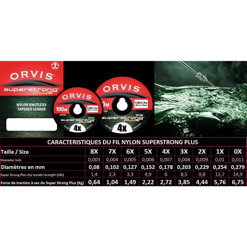 Bas de ligne mouche orvis sans noeud super strong plus leader 12' (3,65 m) pack de 2 - Sans Noeuds | Pacific P&ecirc;che