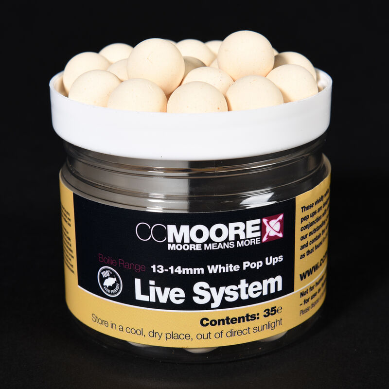 Bouillettes flottantes carpe cc moore live system white pop ups 13/14mm (x35) - Flottantes | Pacific P&ecirc;che