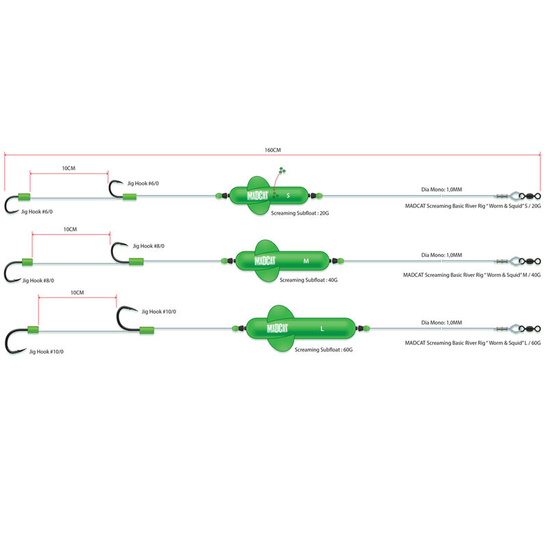Bas de ligne monté silure madcat screaming basic river worm & squid - Filaments / Bas de lignes | Pacific Pêche