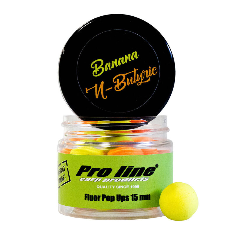 Bouillettes flottantes carpe proline banana 'n butyric pop-ups 15mm 50ml - Flottantes | Pacific P&ecirc;che