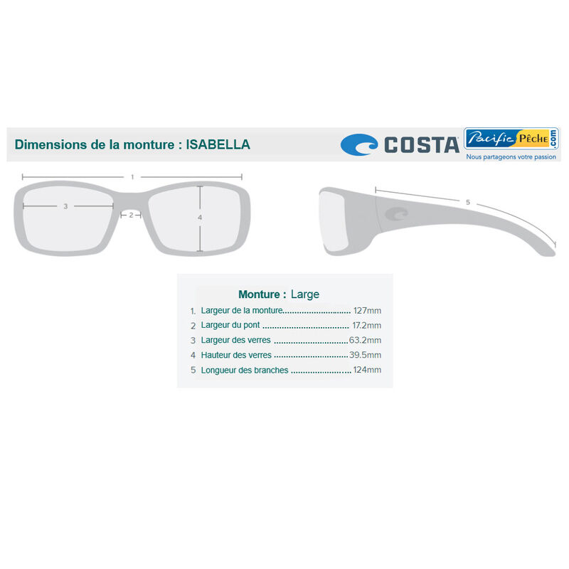 Lunettes polarisantes costa isabella verres polycarbonate 580p (modele femme) - Lunettes polarisantes | Pacific P&ecirc;che