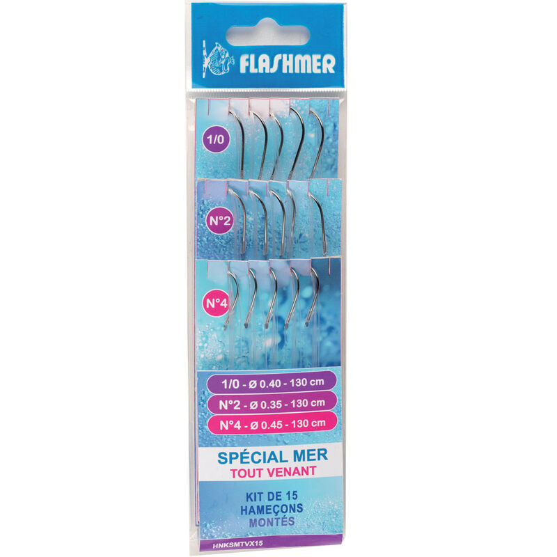 Kit 15 hamecons montés mer flashmer special mer gros poissons - Hameçons Montés | Pacific Pêche