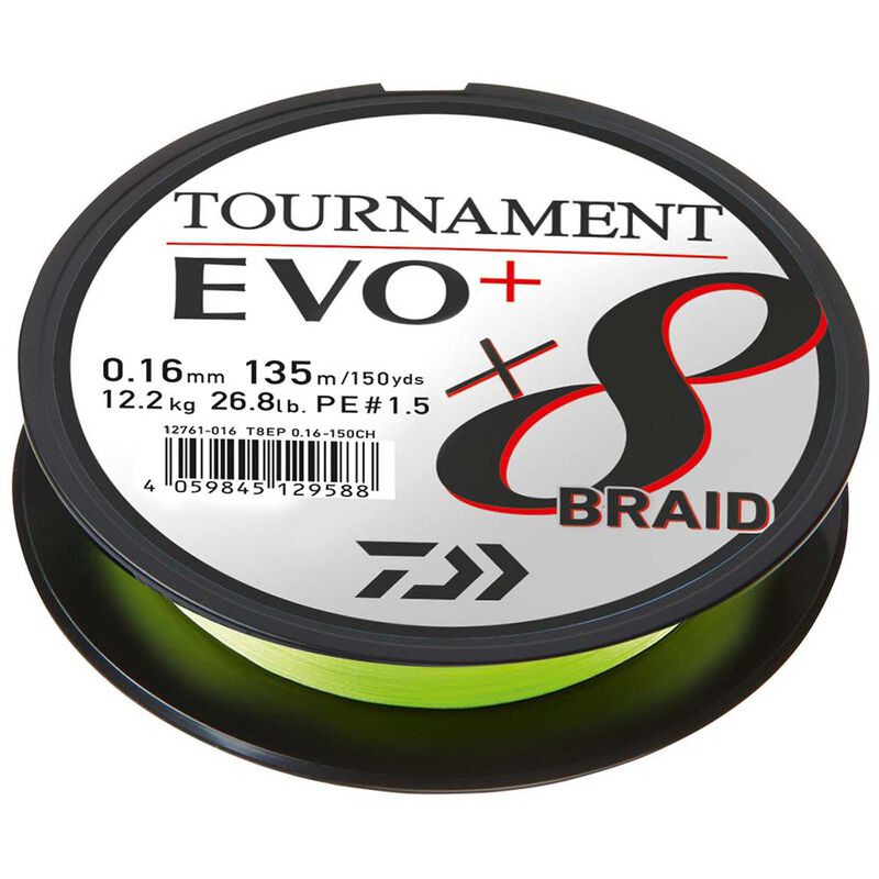 Tresse Daiwa Tournament x8 Braid EVo+ Chartreuse 135m - Tresses | Pacific P&ecirc;che