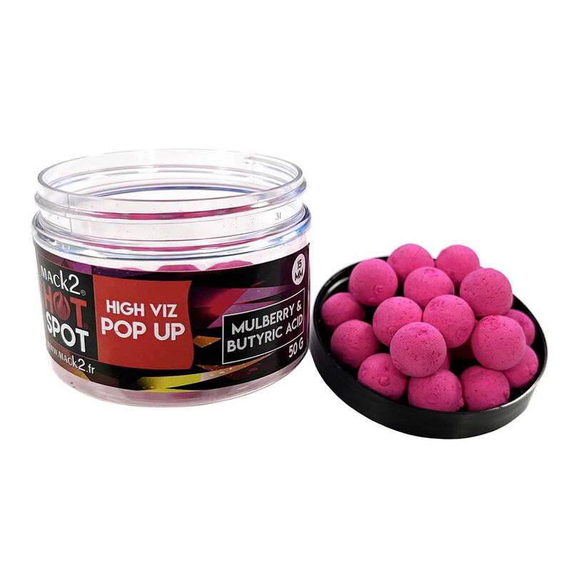 Bouillettes flottantes carpe mack2 fluo pop up Mulberry n'butyric 15mm 50g - Flottantes | Pacific P&ecirc;che